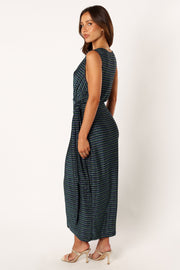 DRESSES @Tahlia Wrap Midi Dress - Blue Gold Stripe