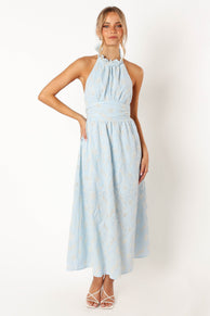 DRESSES @Taila Halterneck Midi Dress - Blue Floral