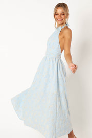 DRESSES @Taila Halterneck Midi Dress - Blue Floral
