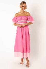 Tailor Off Shoulder Midi Dress - Pink - Petal & Pup