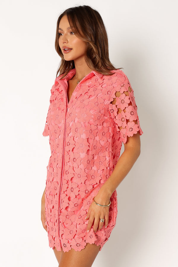 DRESSES @Tallie Button Up Mini Dress - Watermelon