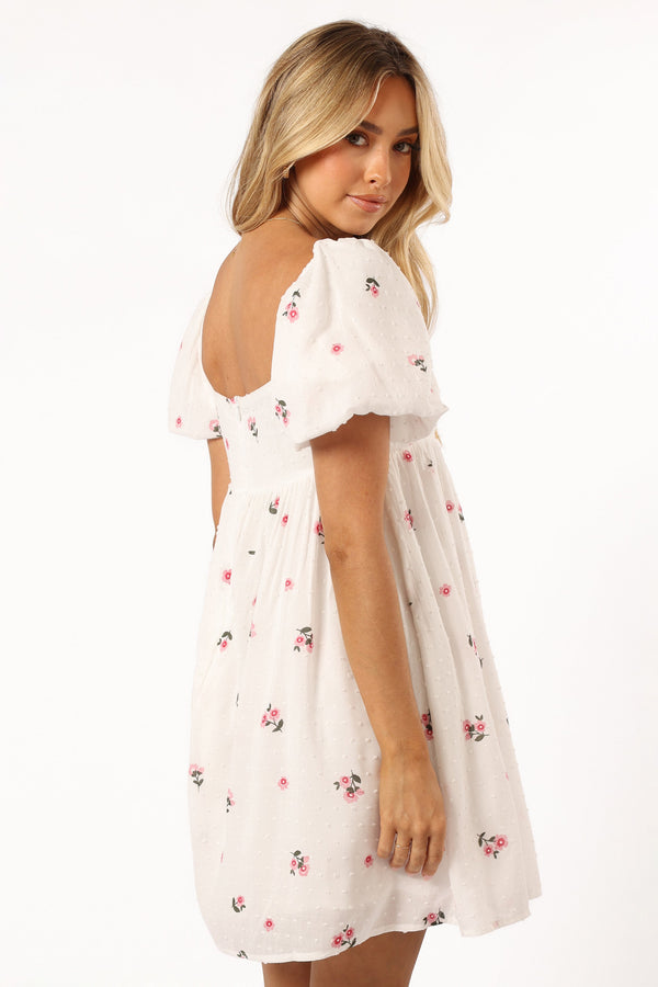 DRESSES @Tegan Mini Dress - White Pink Floral