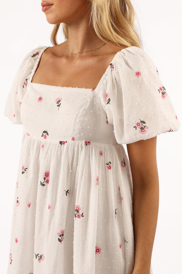 DRESSES @Tegan Mini Dress - White Pink Floral