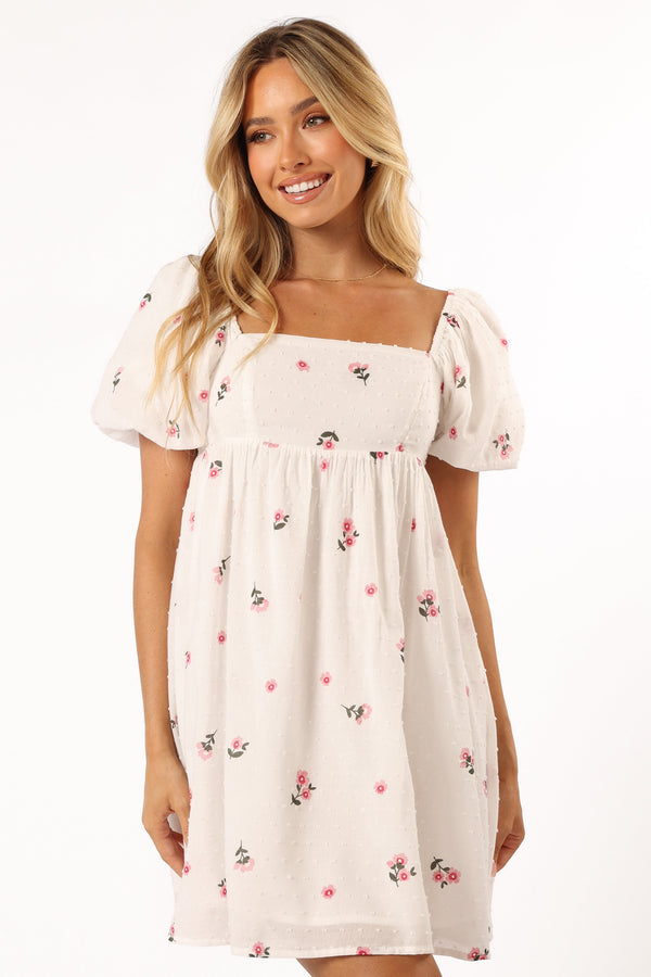 DRESSES @Tegan Mini Dress - White Pink Floral