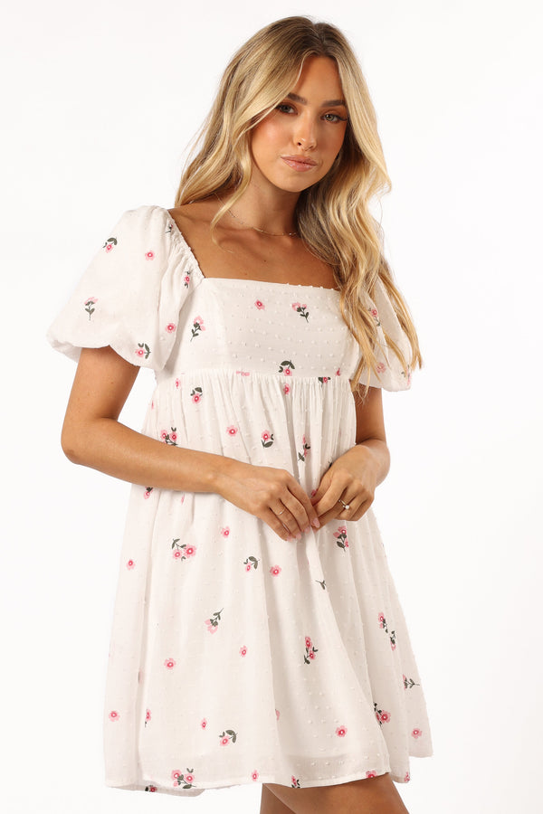 DRESSES @Tegan Mini Dress - White Pink Floral