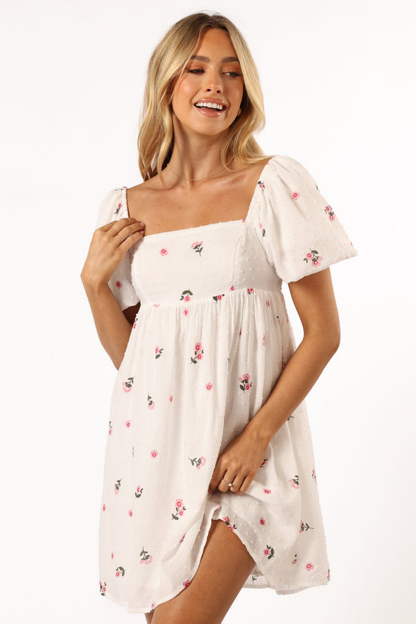 DRESSES @Tegan Mini Dress - White Pink Floral