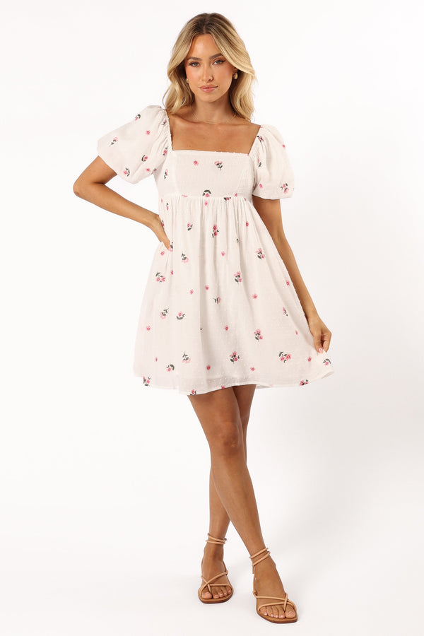 DRESSES @Tegan Mini Dress - White Pink Floral