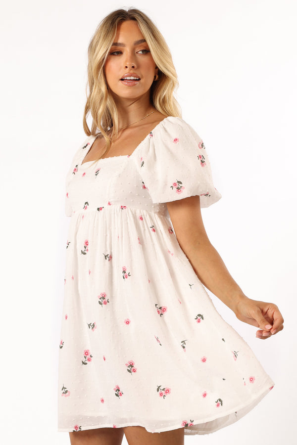 DRESSES @Tegan Mini Dress - White Pink Floral