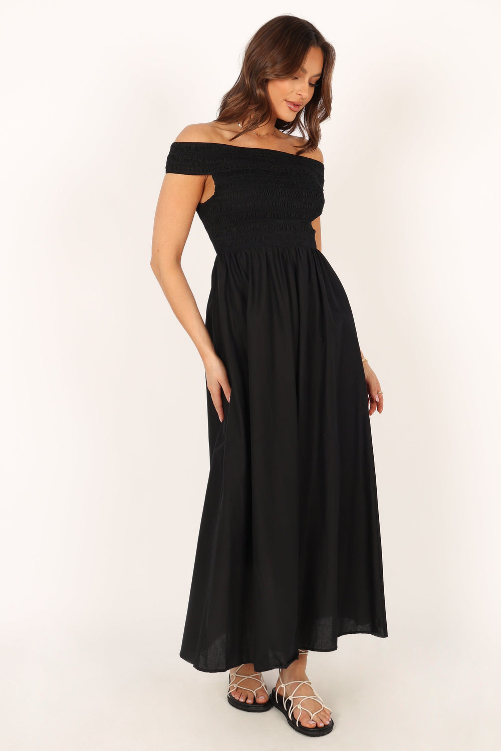 DRESSES @Tessa Off Shoulder Midi Dress - Black