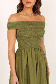 DRESSES @Tessa Off Shoulder Midi Dress - Olive