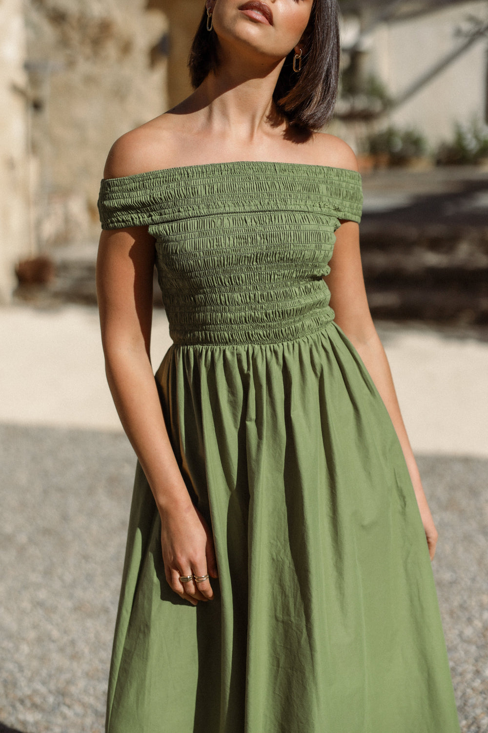 DRESSES Tessa Off Shoulder Midi Dress - Olive