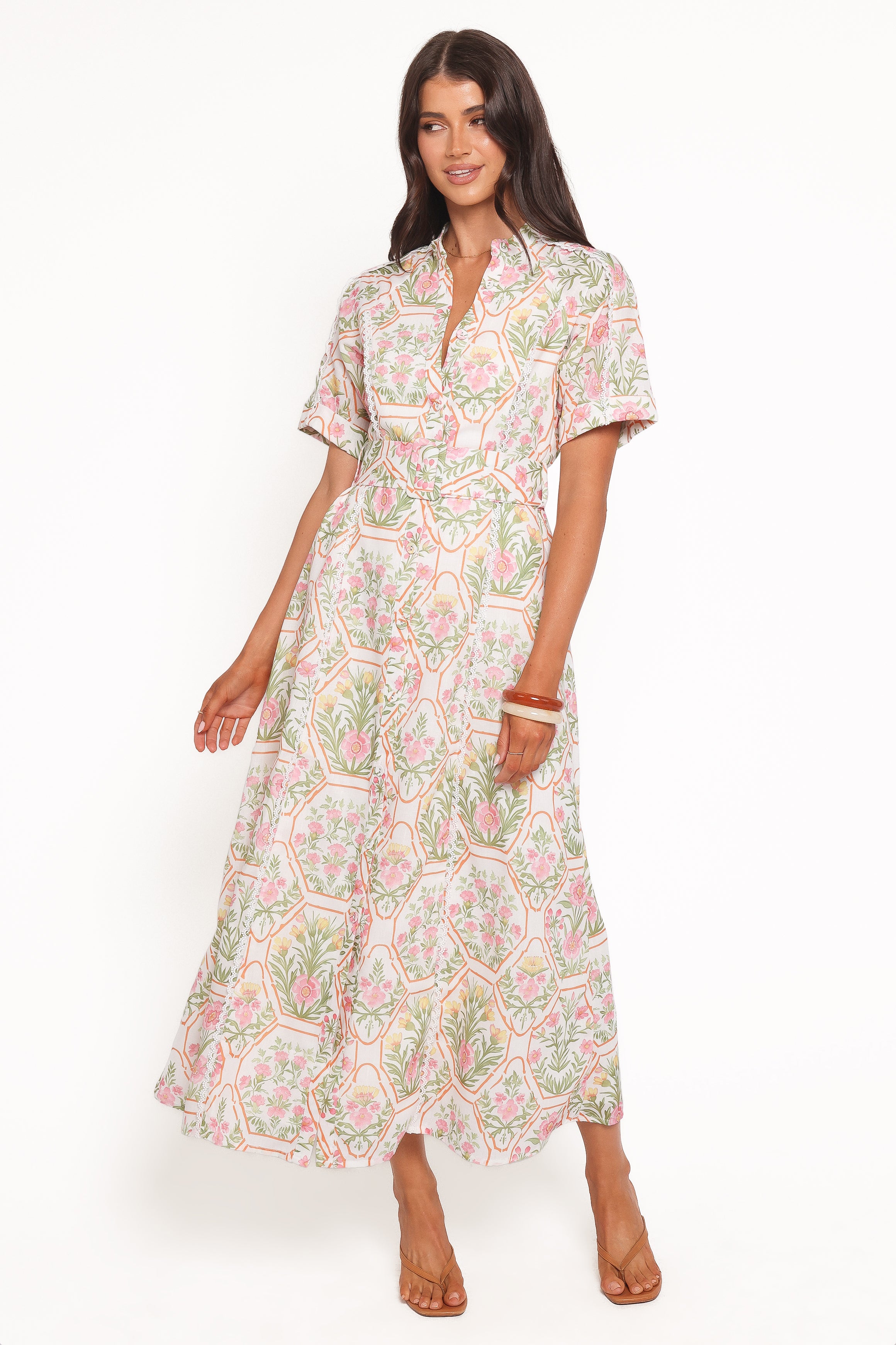DRESSES Thalira Short Sleeve Maxi Dress - Pink Floral