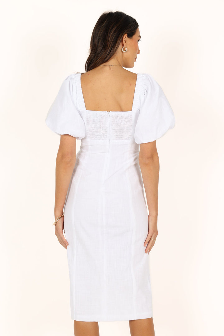 Thea Puff Sleeve Midi Dress White Petal & Pup
