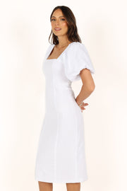 DRESSES @Thea Puff Sleeve Midi Dress - White