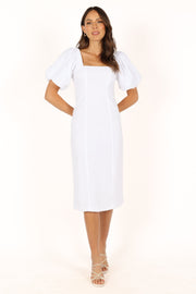 DRESSES @Thea Puff Sleeve Midi Dress - White