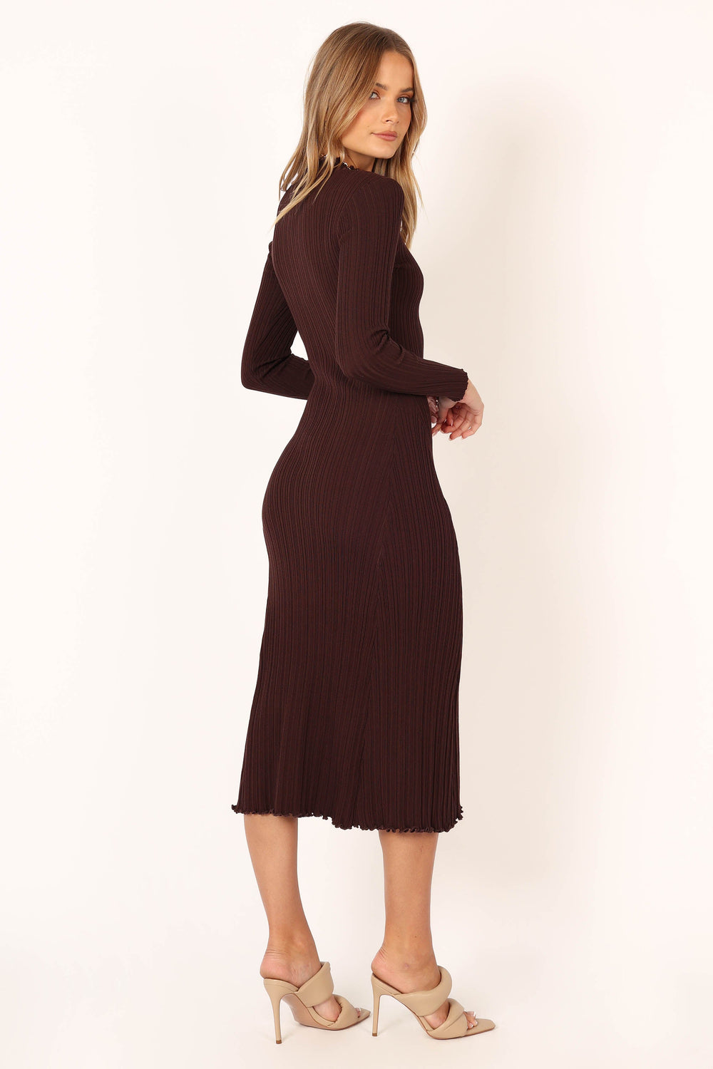 DRESSES @Theo Long Sleeve Midi Dress - Chocolate