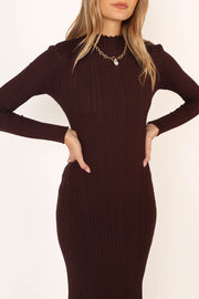 DRESSES @Theo Long Sleeve Midi Dress - Chocolate
