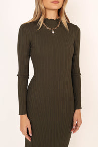 DRESSES @Theo Long Sleeve Midi Dress - Khaki