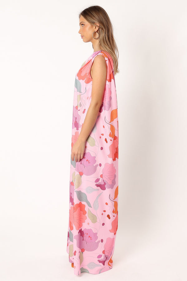 DRESSES @Tillie One Shoulder Maxi Dress - Pink Floral