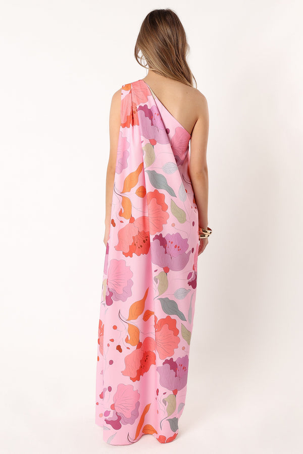 DRESSES @Tillie One Shoulder Maxi Dress - Pink Floral