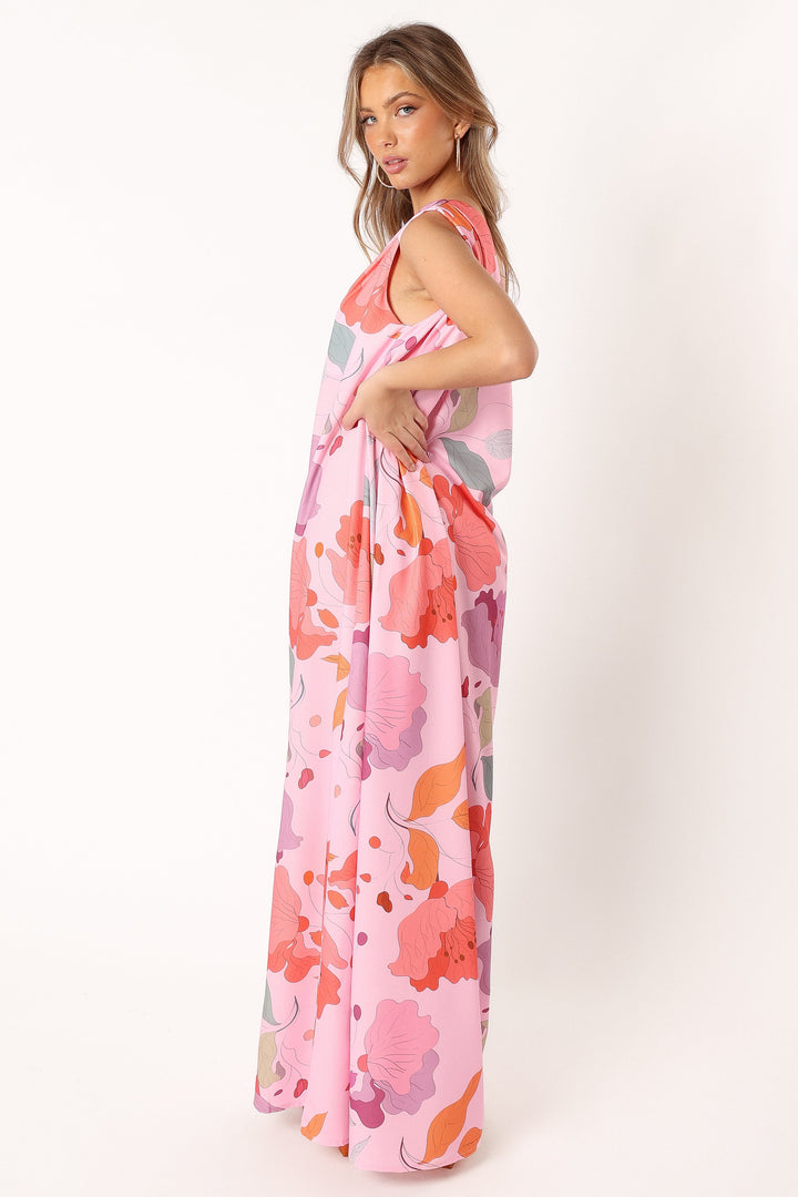 Tillie One Shoulder Maxi Dress Pink Floral Petal & Pup