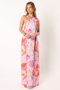 DRESSES @Tillie One Shoulder Maxi Dress - Pink Floral