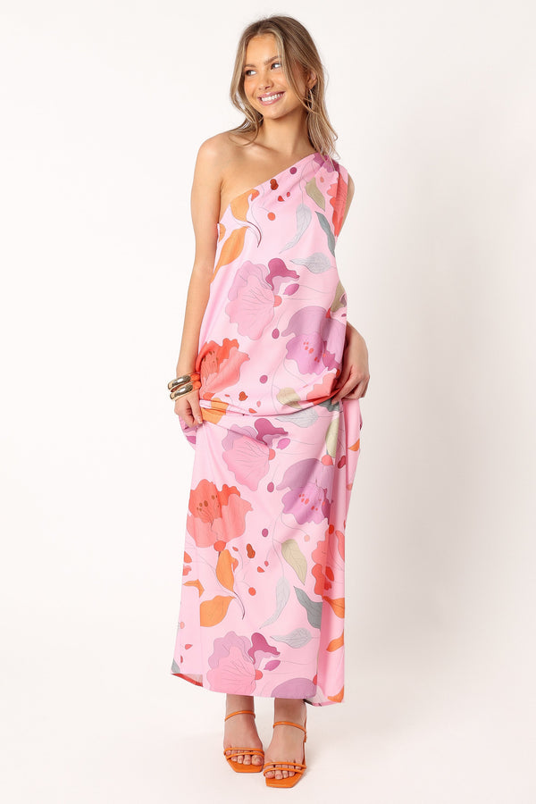 DRESSES @Tillie One Shoulder Maxi Dress - Pink Floral