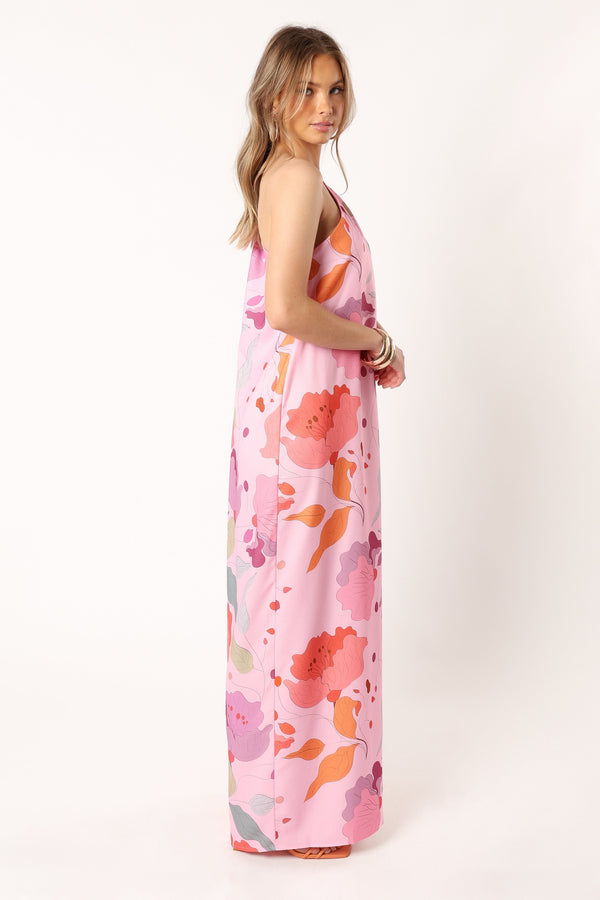 DRESSES @Tillie One Shoulder Maxi Dress - Pink Floral