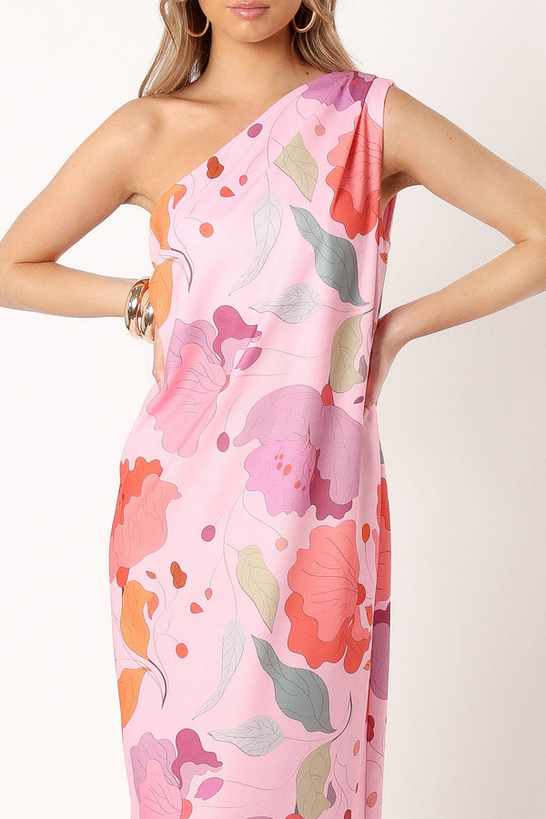 DRESSES @Tillie One Shoulder Maxi Dress - Pink Floral