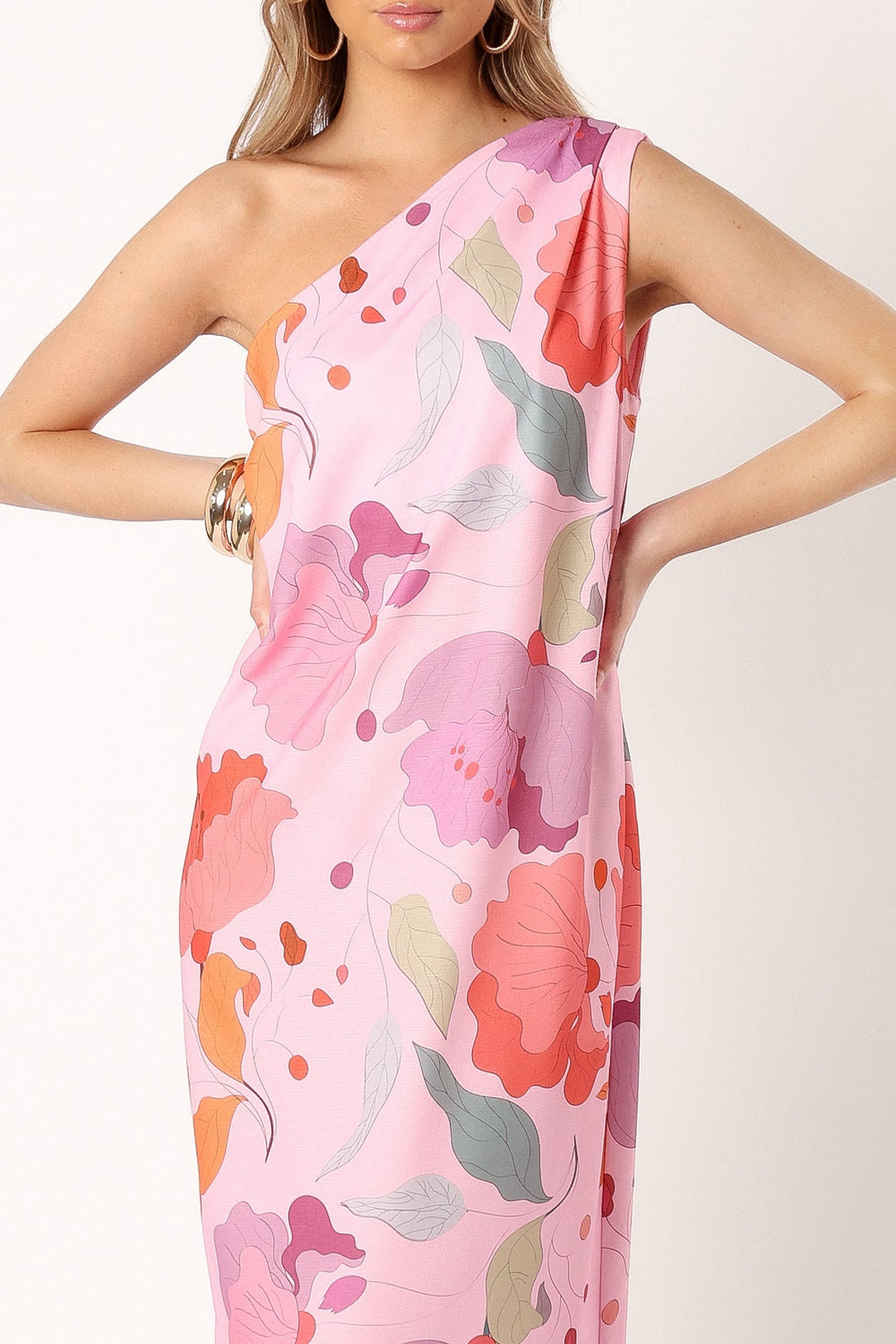 DRESSES @Tillie One Shoulder Maxi Dress - Pink Floral