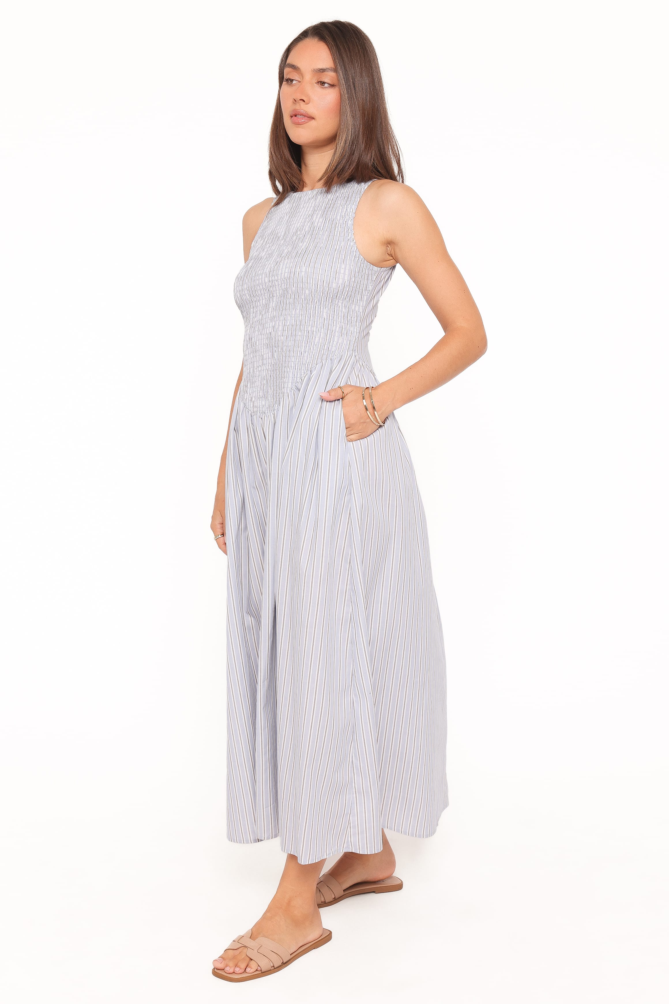 DRESSES Tony Maxi Dress - Brown/Blue Stripe