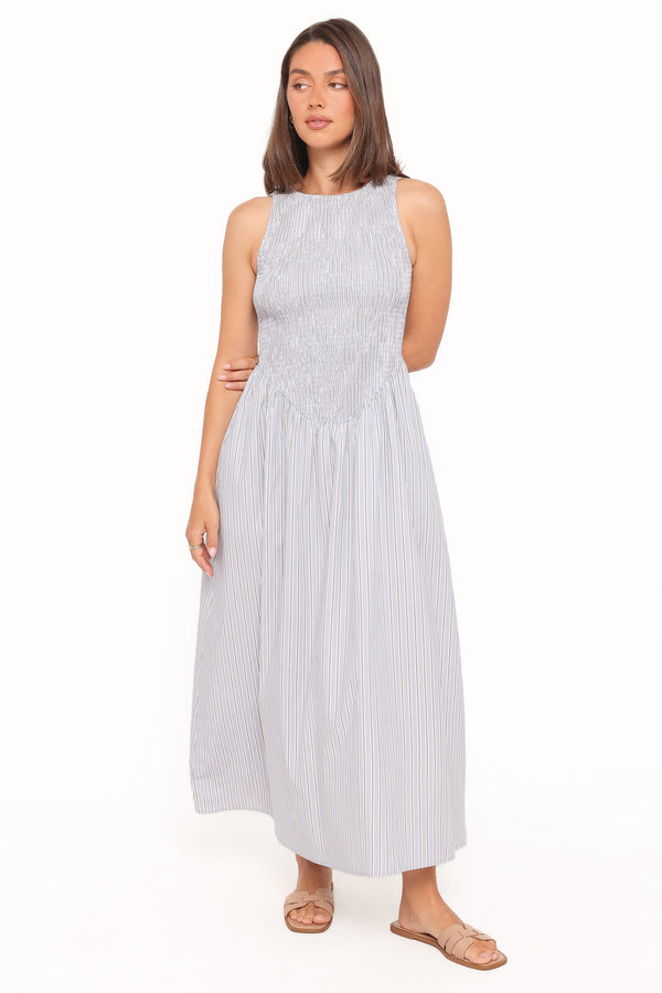DRESSES Tony Maxi Dress - Brown/Blue Stripe