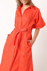 DRESSES @Torrence Contrast Stitch Midi Dress - Tangerine