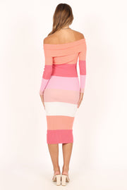 DRESSES @Torri Long Sleeve Midi Dress - Pink Multi