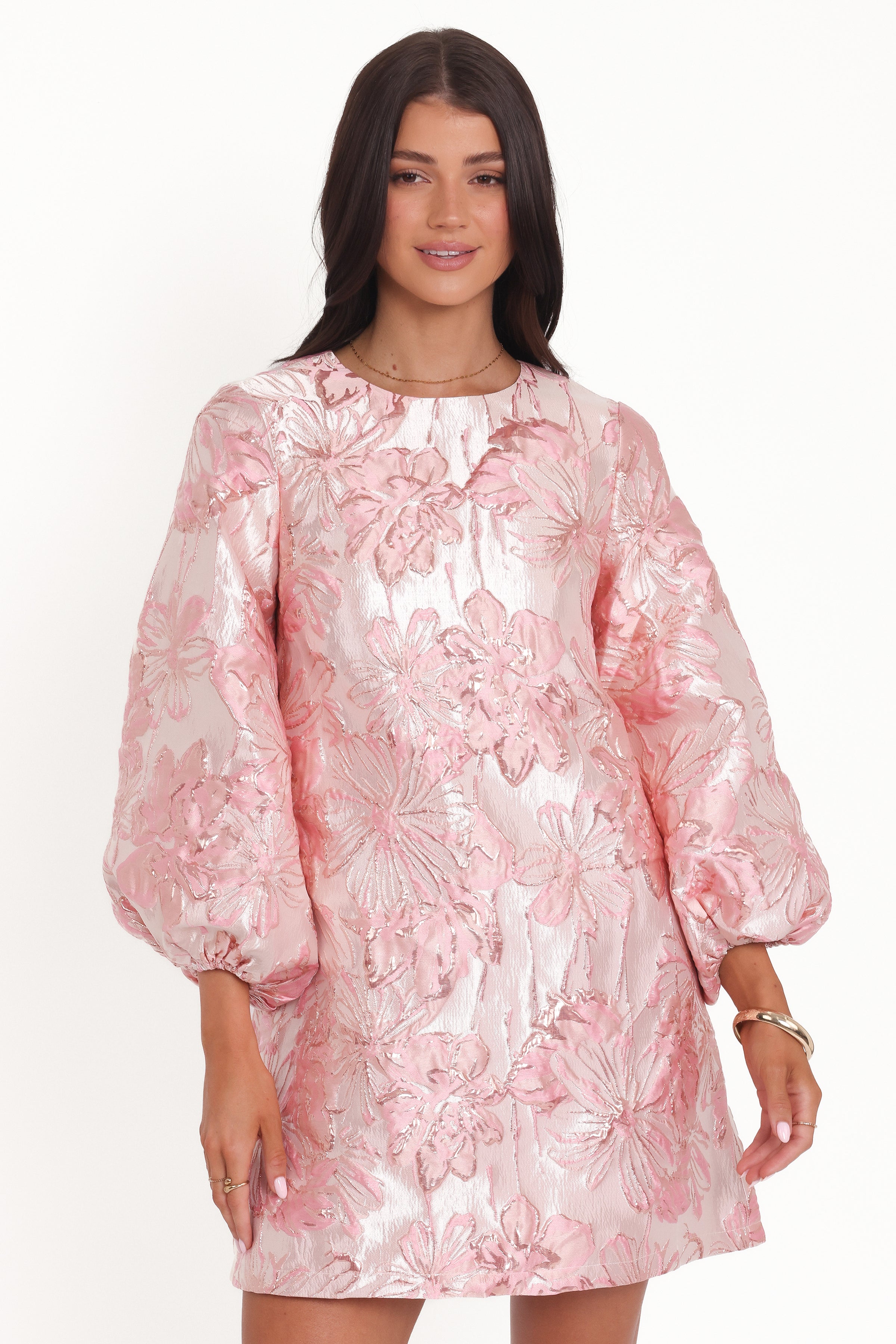 DRESSES Treloar Long Sleeve Mini Dress - Pink Brocade