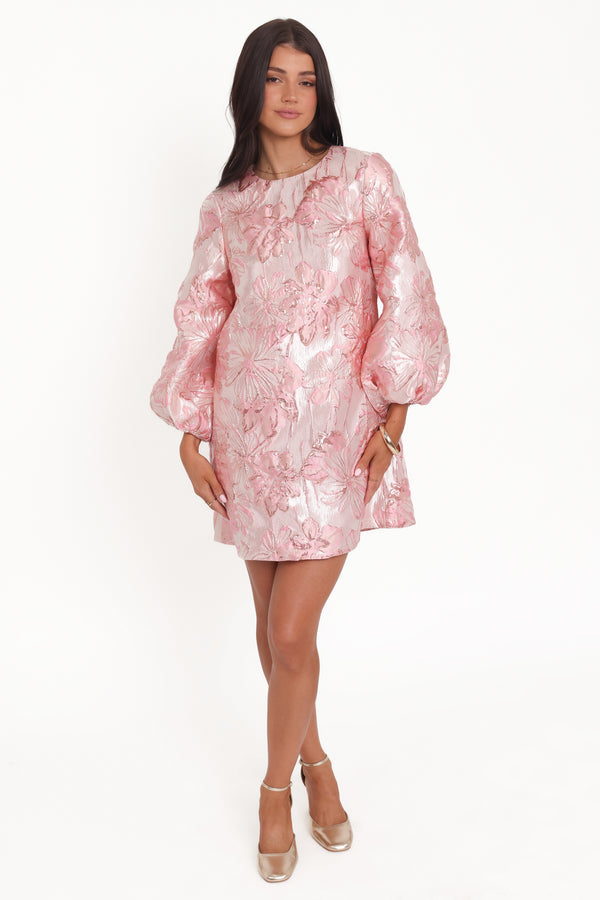 DRESSES Treloar Long Sleeve Mini Dress - Pink Brocade