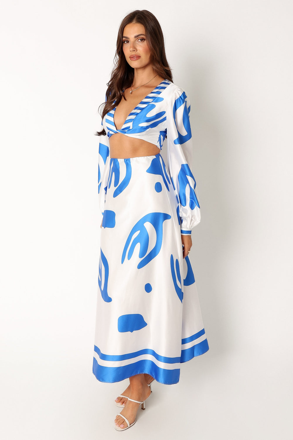 DRESSES @Triton Longsleeve Midi Dress - White Blue