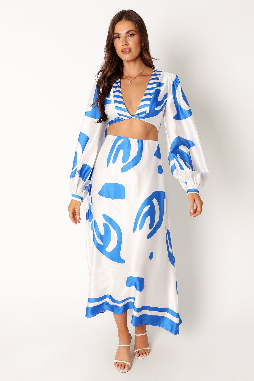 DRESSES @Triton Longsleeve Midi Dress - White Blue