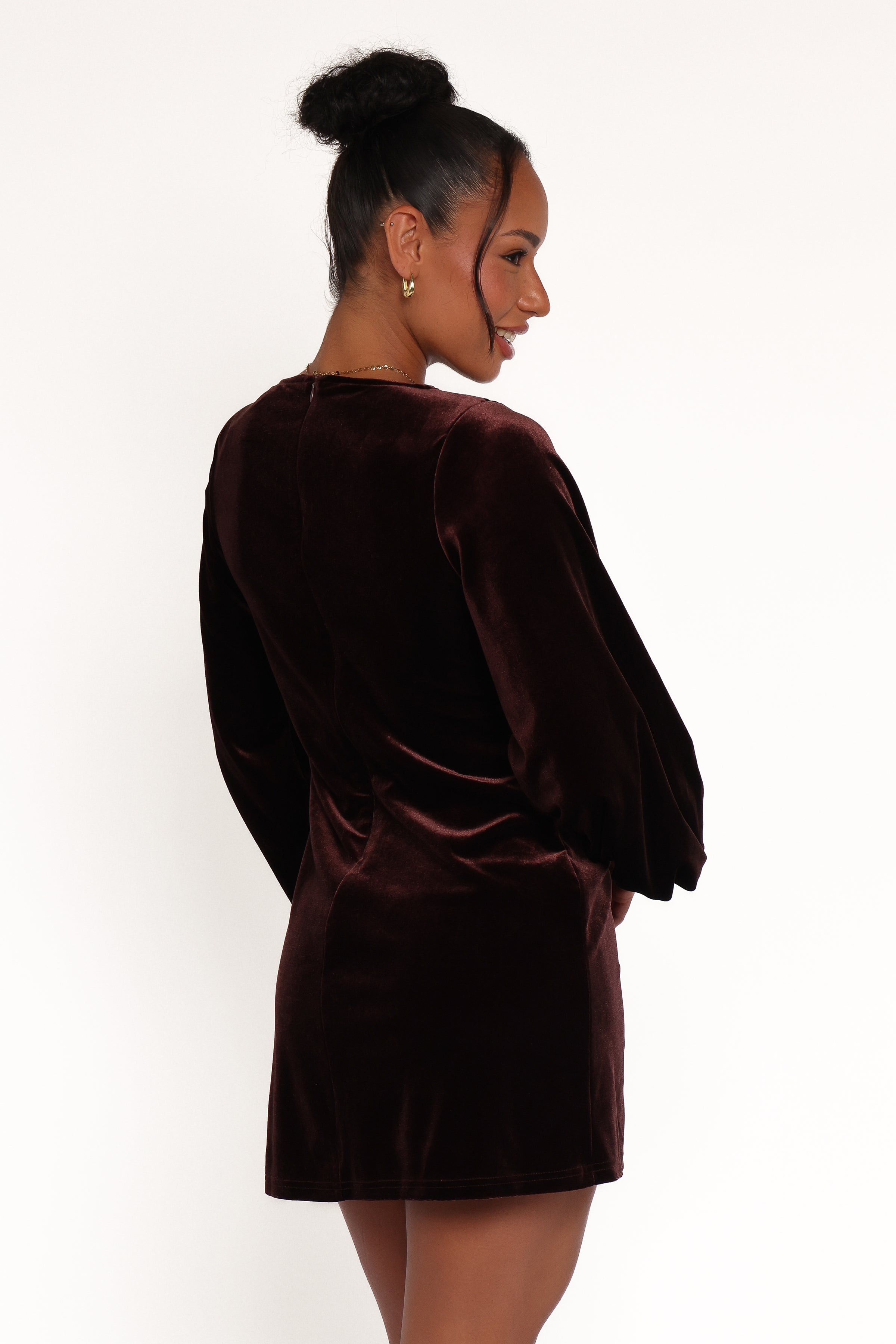 DRESSES Twylar Long Sleeve Velvet Mini Dress - Brown