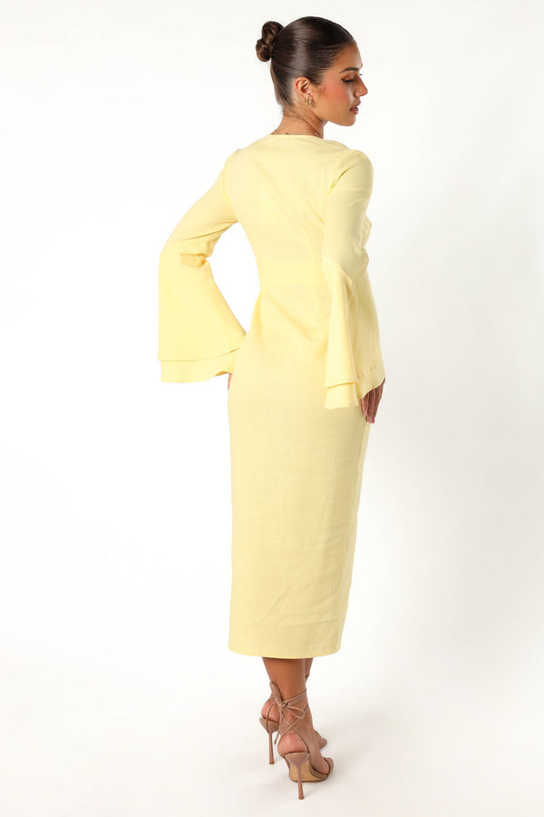 DRESSES @Vela Long Sleeve Midi Dress - Lemon