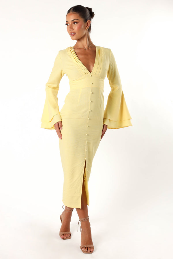 DRESSES @Vela Long Sleeve Midi Dress - Lemon