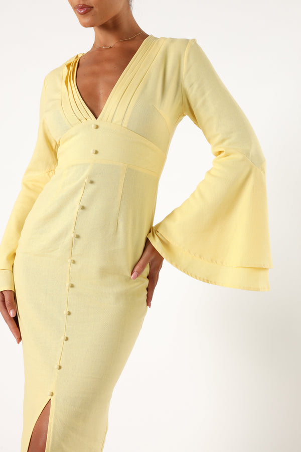 DRESSES @Vela Long Sleeve Midi Dress - Lemon