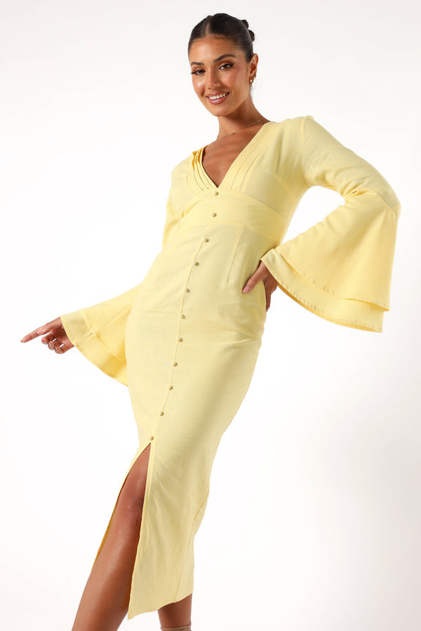 DRESSES @Vela Long Sleeve Midi Dress - Lemon