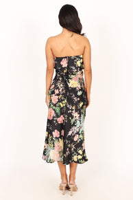 DRESSES @Vienna Strapless Midi Dress - Black Floral