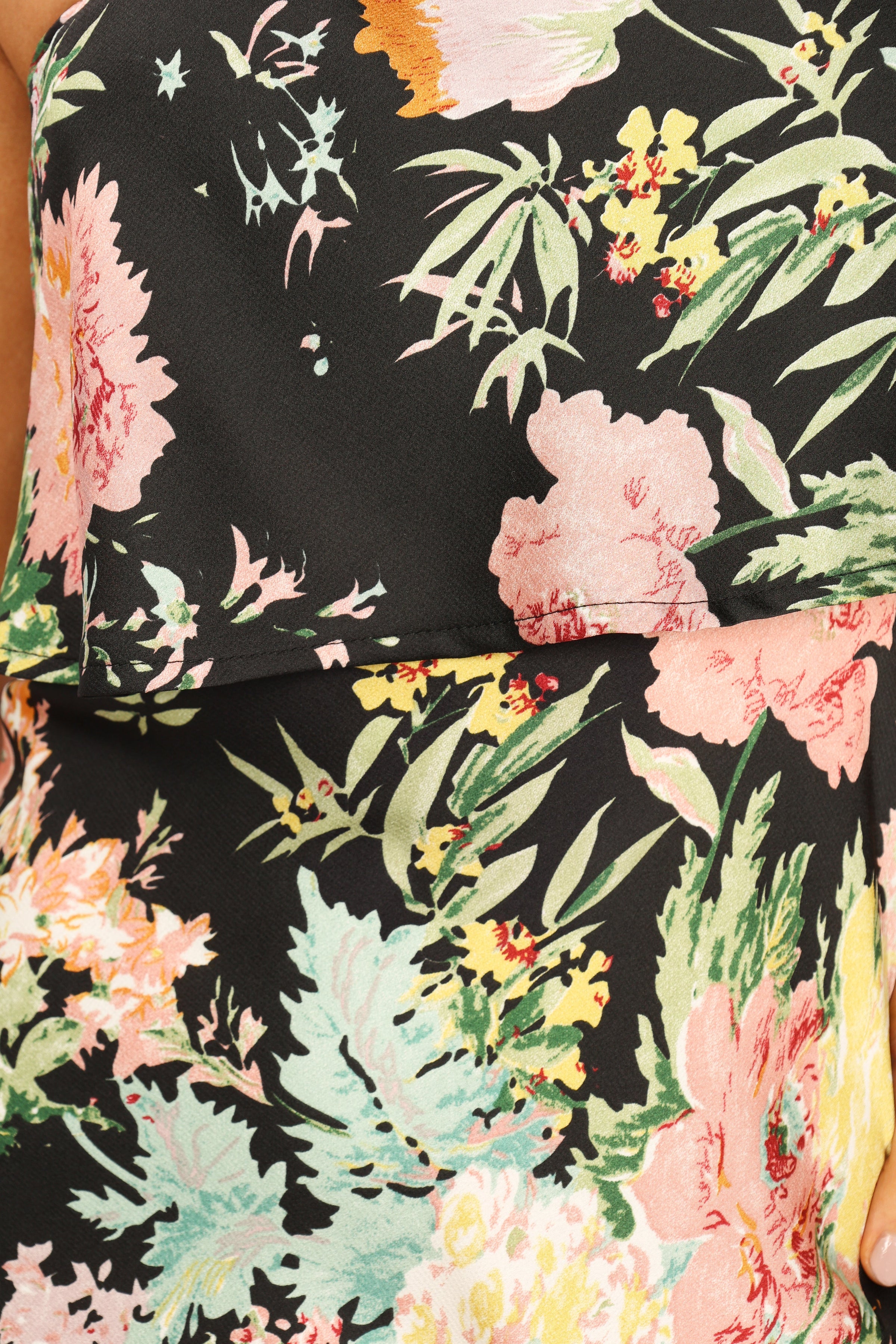 DRESSES @Vienna Strapless Midi Dress - Black Floral