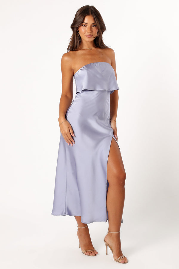 DRESSES @Vienna Strapless Midi Dress - Blue (Hold for Modern Romance)