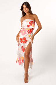 DRESSES @Vienna Strapless Midi Dress - Positano Floral