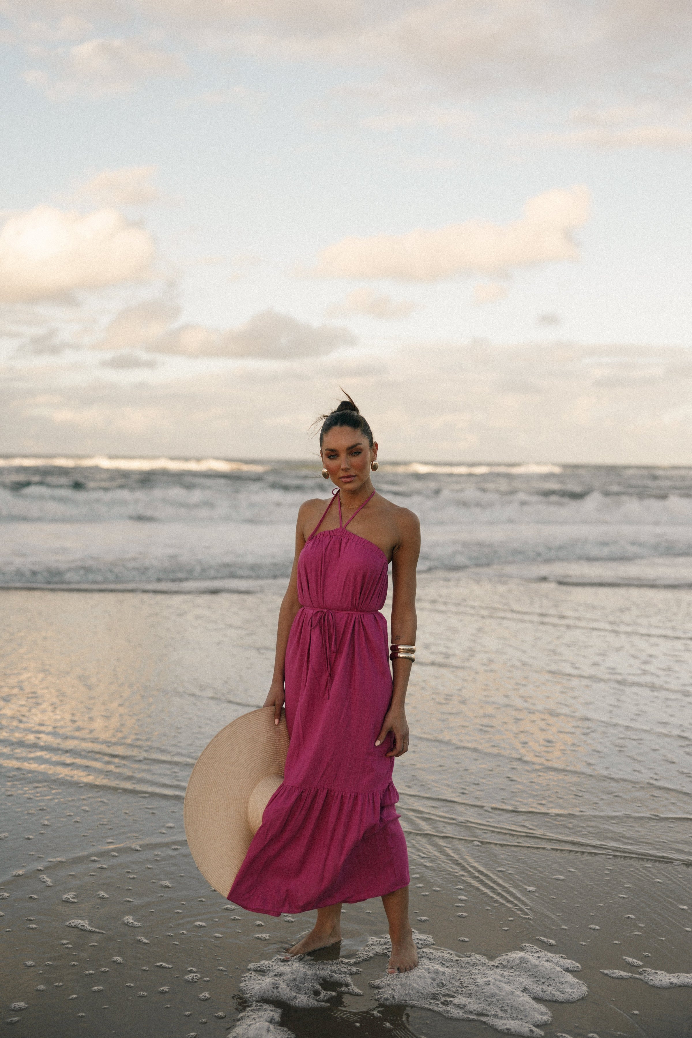 DRESSES @View Halterneck Maxi Dress - Magenta (Hold for Euro Summer)