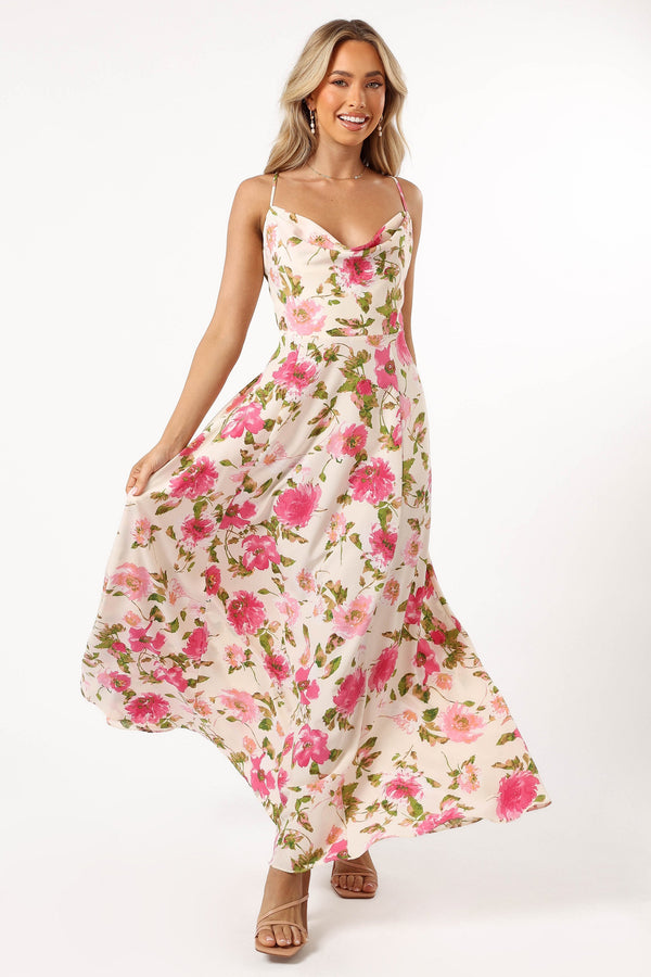 DRESSES @Violetta Cowl Neck Maxi Dress - Ivory Pink