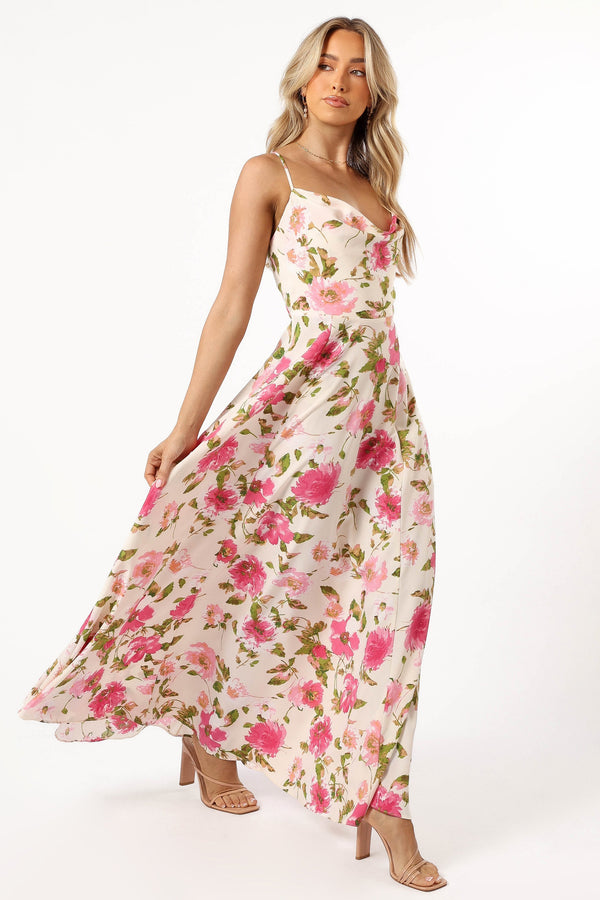 DRESSES @Violetta Cowl Neck Maxi Dress - Ivory Pink